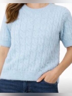 Cyrus Soft Eyelash Primrose Pink Short Sleeve Cable Knit Sweater Size M NWT